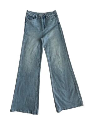 Florez Women's 31 Tall Denim Light Wash Blue Wide Leg Fit High-Rise Jeans Pants